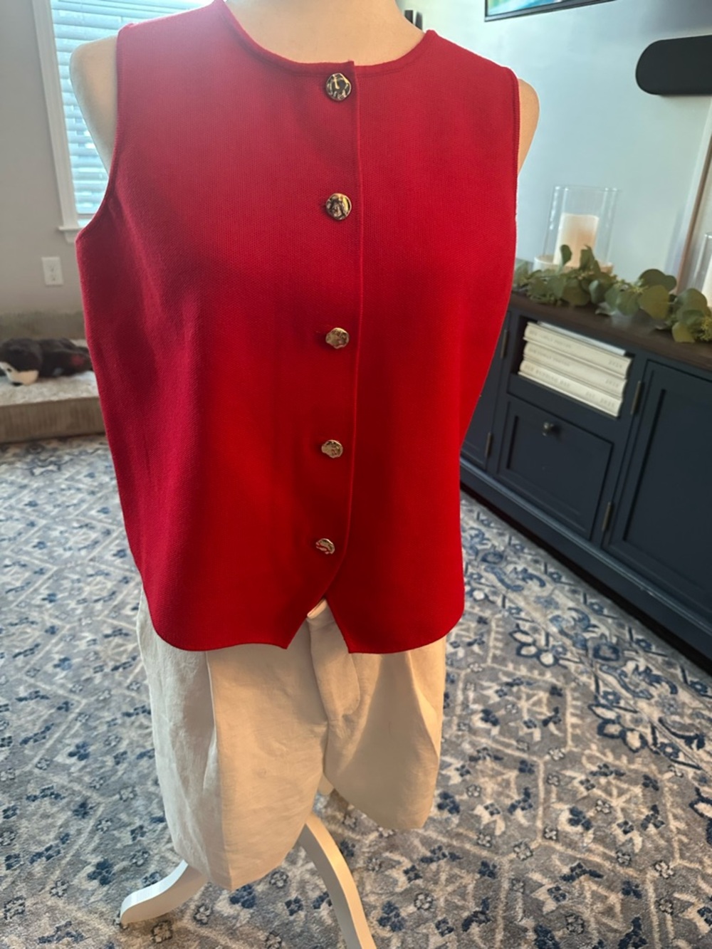 Rachel Zoe Sleeveless Red Button Front Knit Top